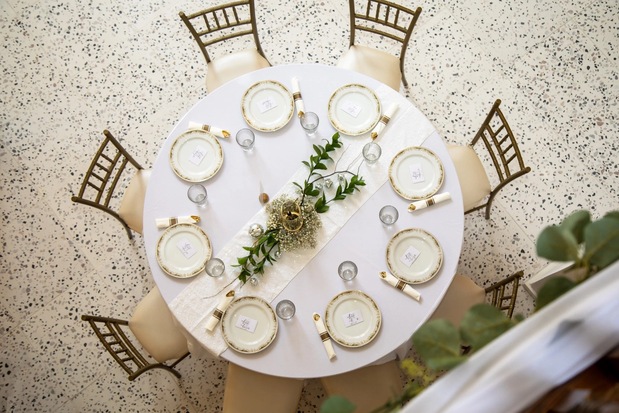 Custom terrazzo floors in the ballroom